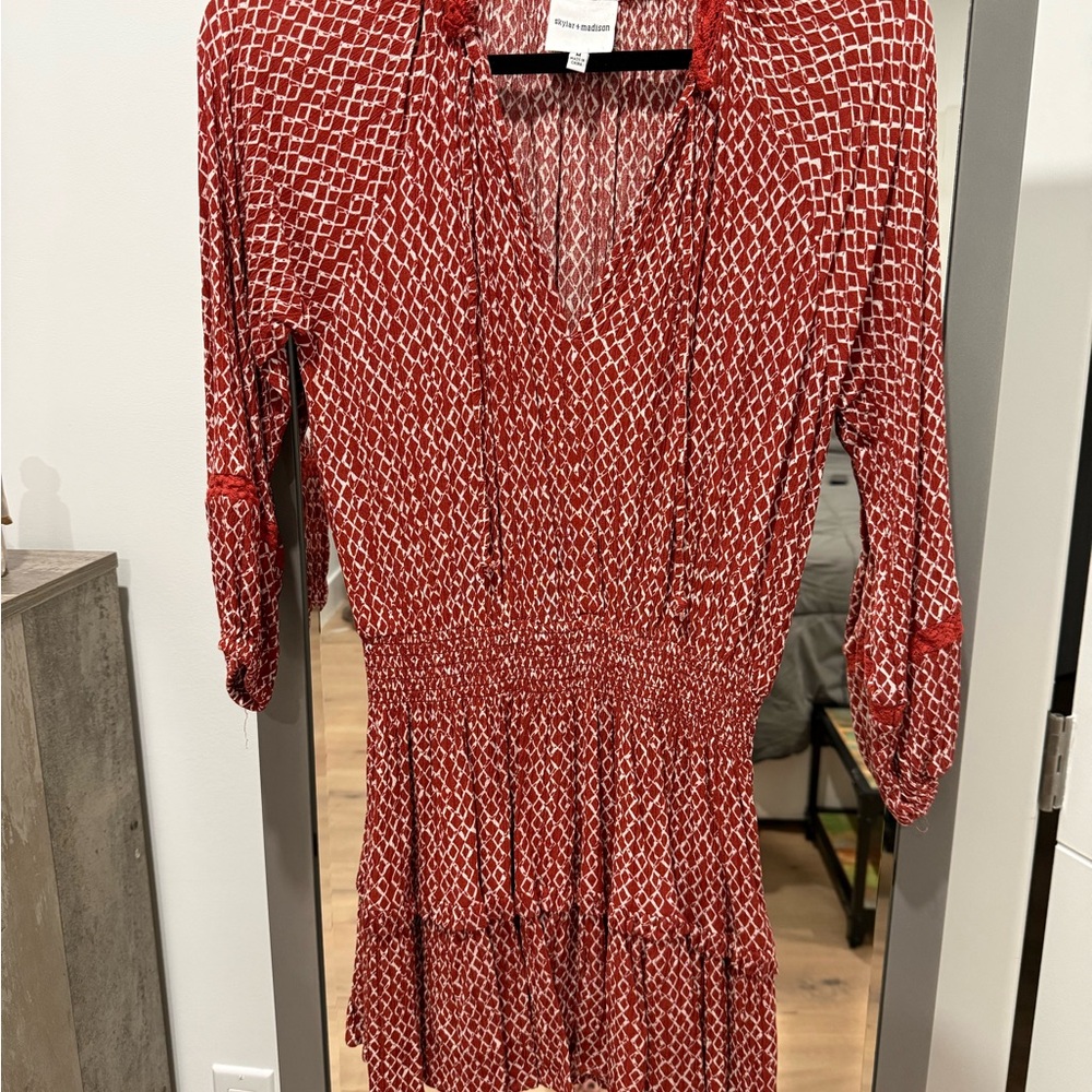 Skylar + Madison Red Geometric Long Sleeve Dress